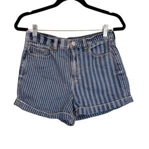 American Eagle Shorts Womens 4 Blue Denim Striped Mom High Rise Cuff Medium Wash
